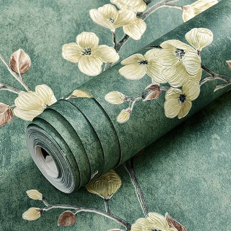Green 3d Floral Embossed Wallpaper Living Room Bedroom Home Decor Wall Paper Roll Wedding Room Wall Covering Solid Flower Murals 0.53m*1m