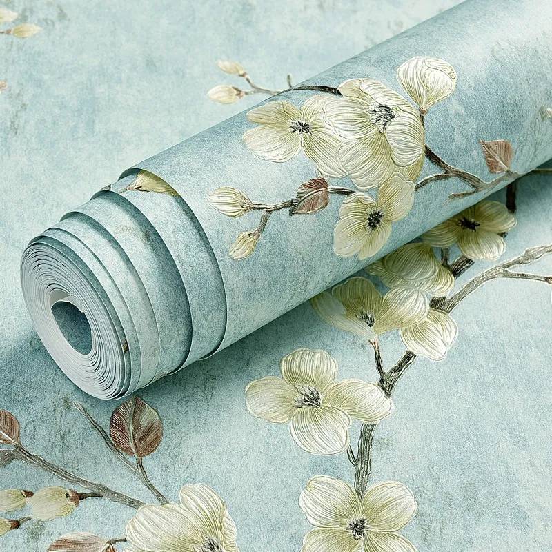 Green 3d Floral Embossed Wallpaper Living Room Bedroom Home Decor Wall Paper Roll Wedding Room Wall Covering Solid Flower Murals 0.53m*1m