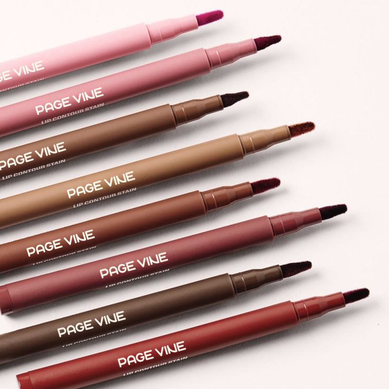 PAGE VINE Double-Tip Lip Brush Velvet Lip Liner Pen Waterproof Non-staining Lip Pen