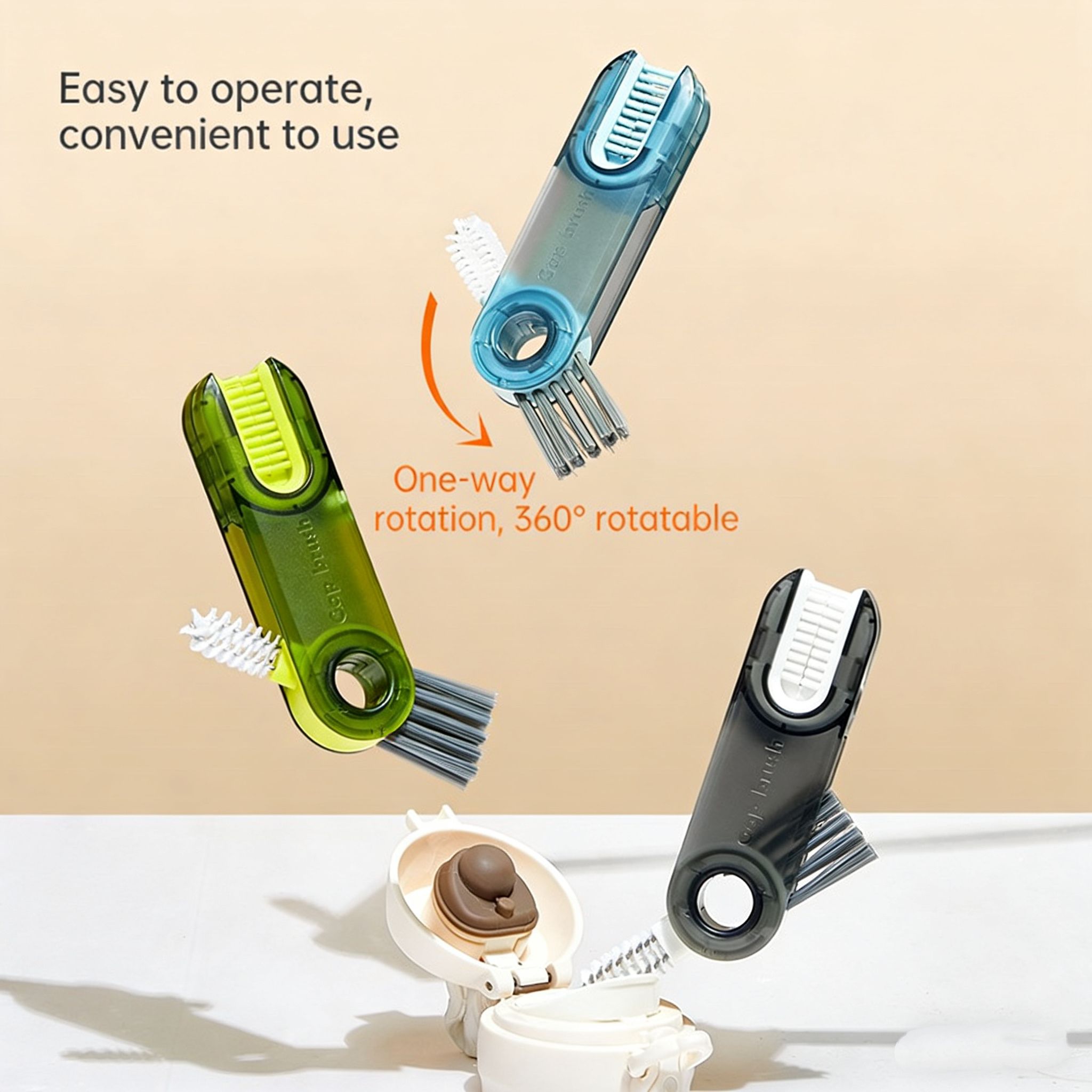 Cup lid cleaning brush for cleaning the gaps of the insulated cup and the three-in-one U-shaped cup brush for cleaning the nipple of the bottle and the cleaning tool for the cup mouth - silicone brush