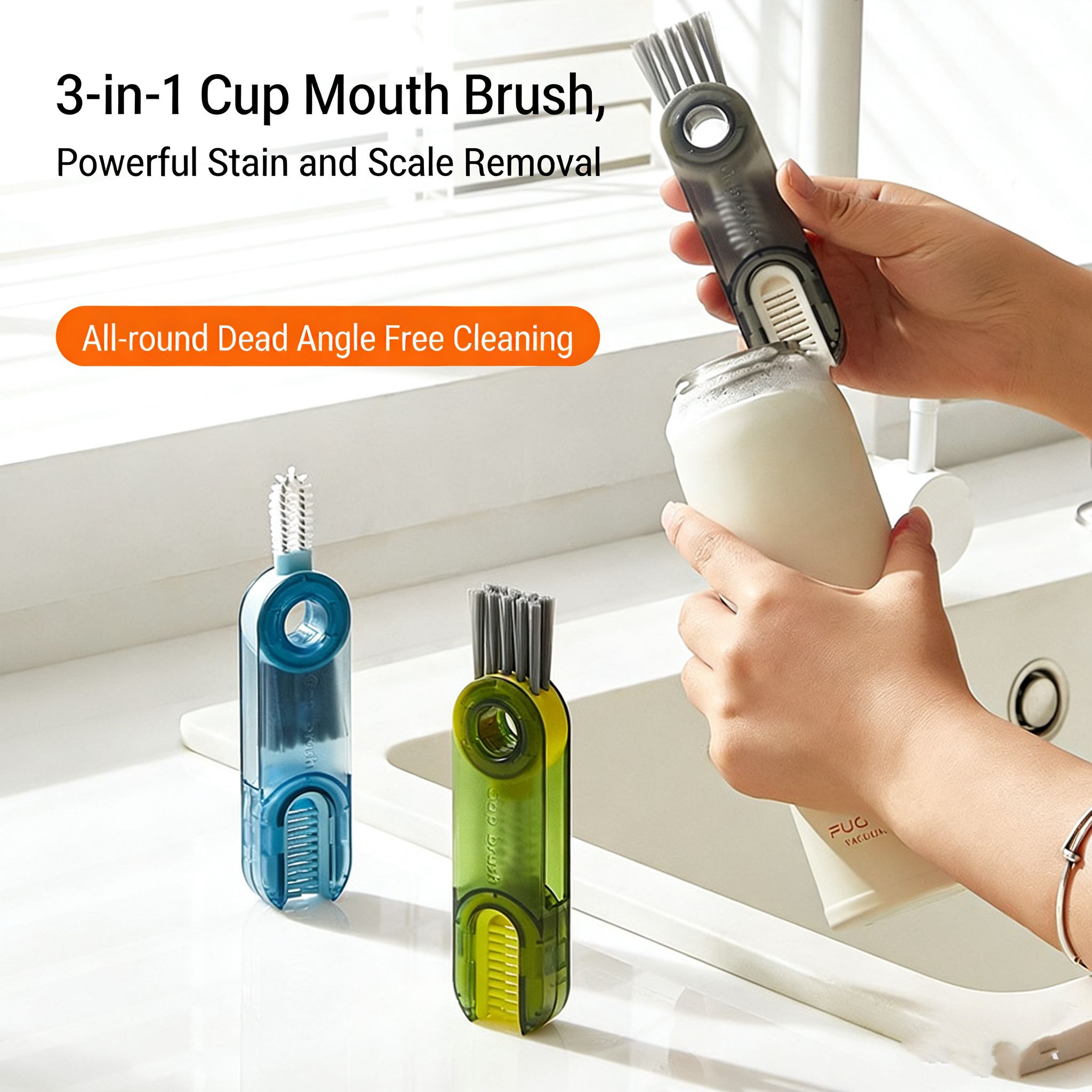 Cup lid cleaning brush for cleaning the gaps of the insulated cup and the three-in-one U-shaped cup brush for cleaning the nipple of the bottle and the cleaning tool for the cup mouth - silicone brush