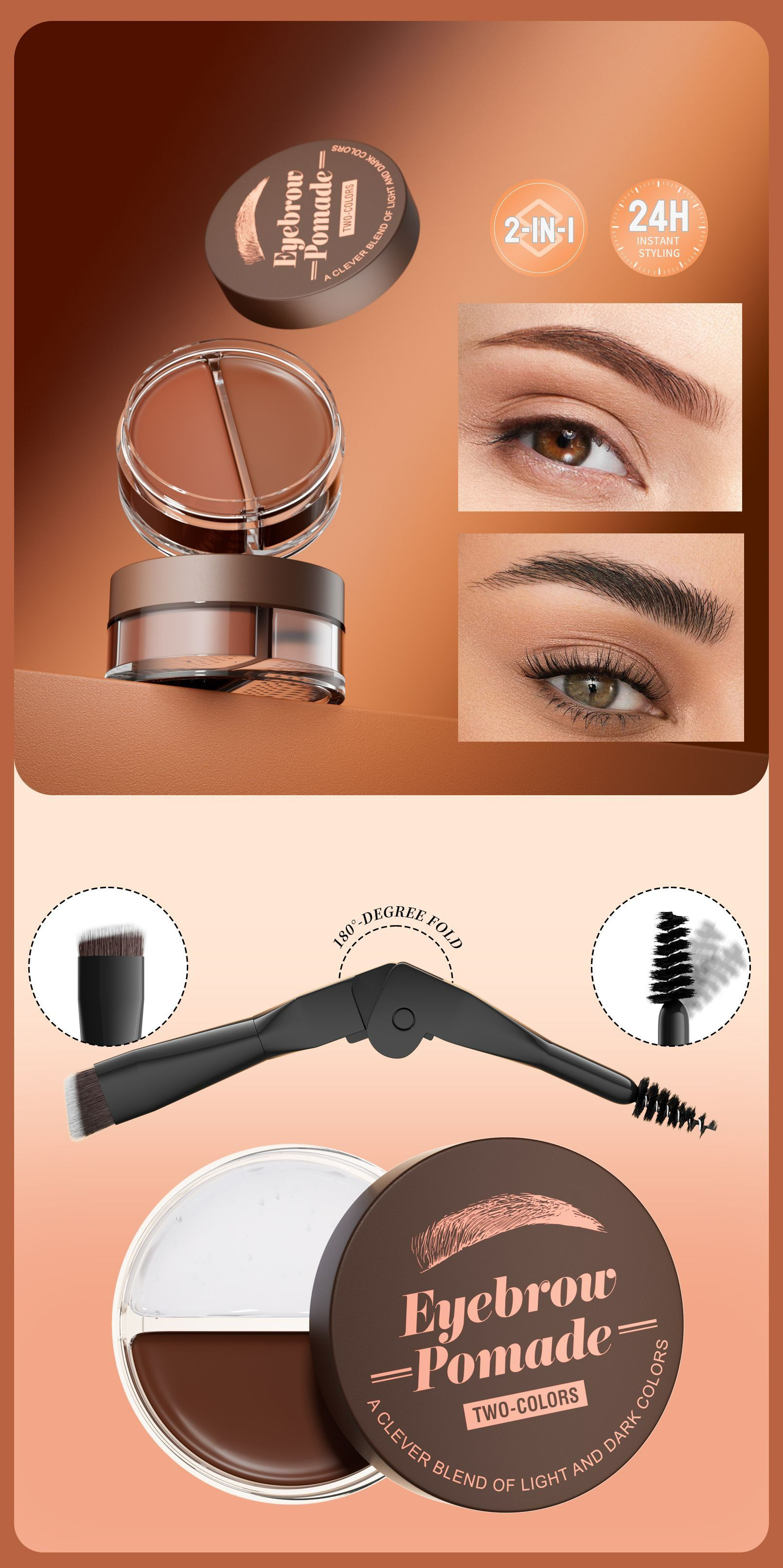 Hellokiss 2-in-1 Natural Long-Lasting Colorful Brow Shaping Pomade Wild Brow Pomade view 4