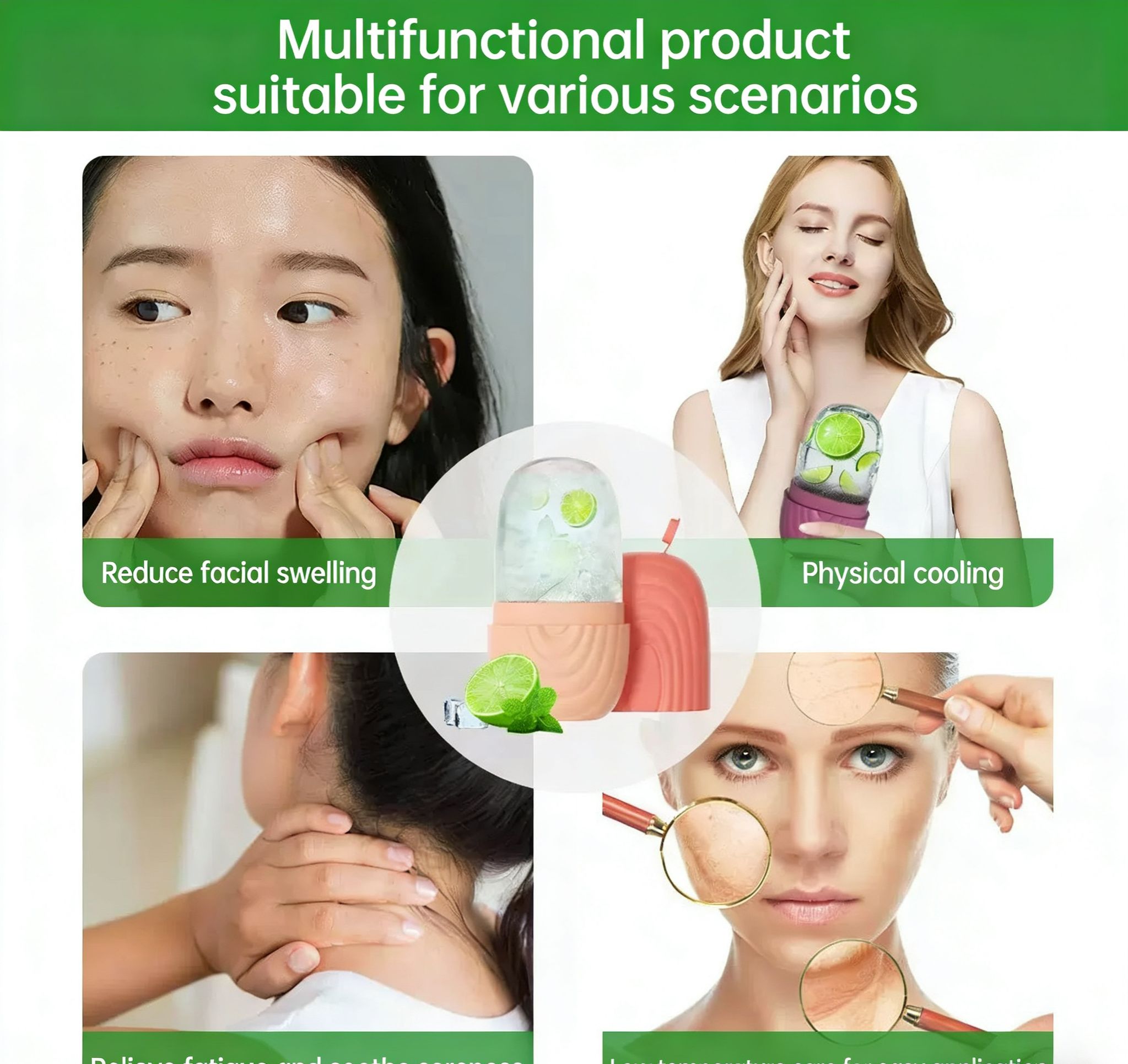 Silicone facial mask ice pack, facial ice massage roller, ice block mold, ice roller beauty ice pack