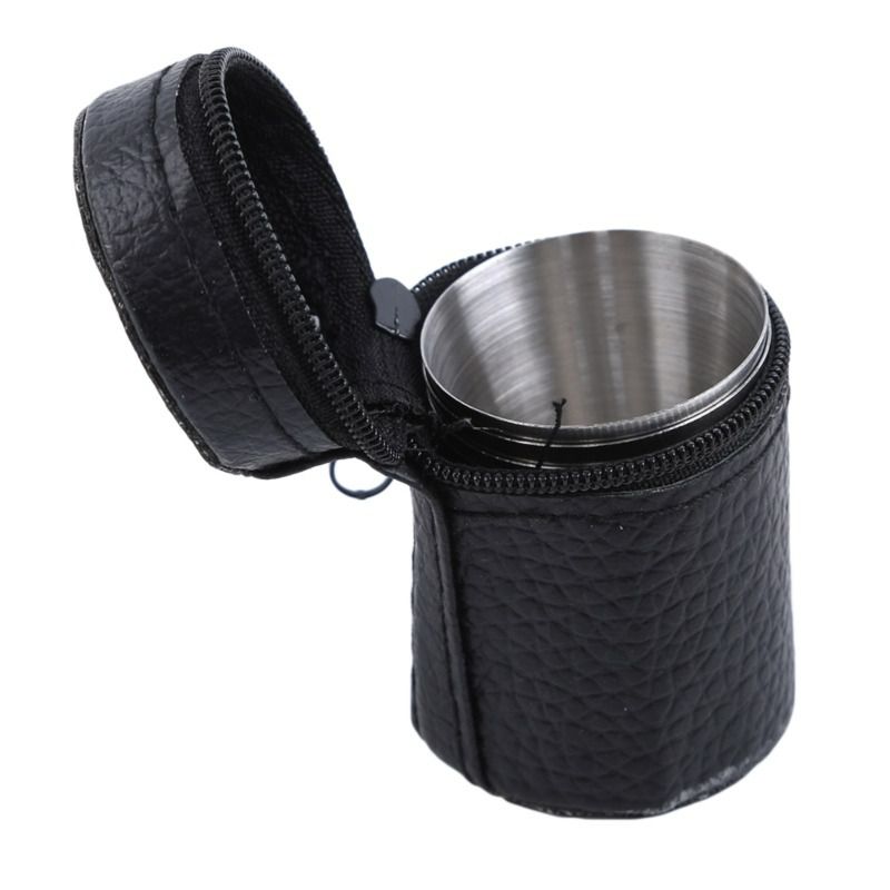 Stainless steel thickened outdoor portable wine glass with PU leather cup sleeve included. Wine glass set.