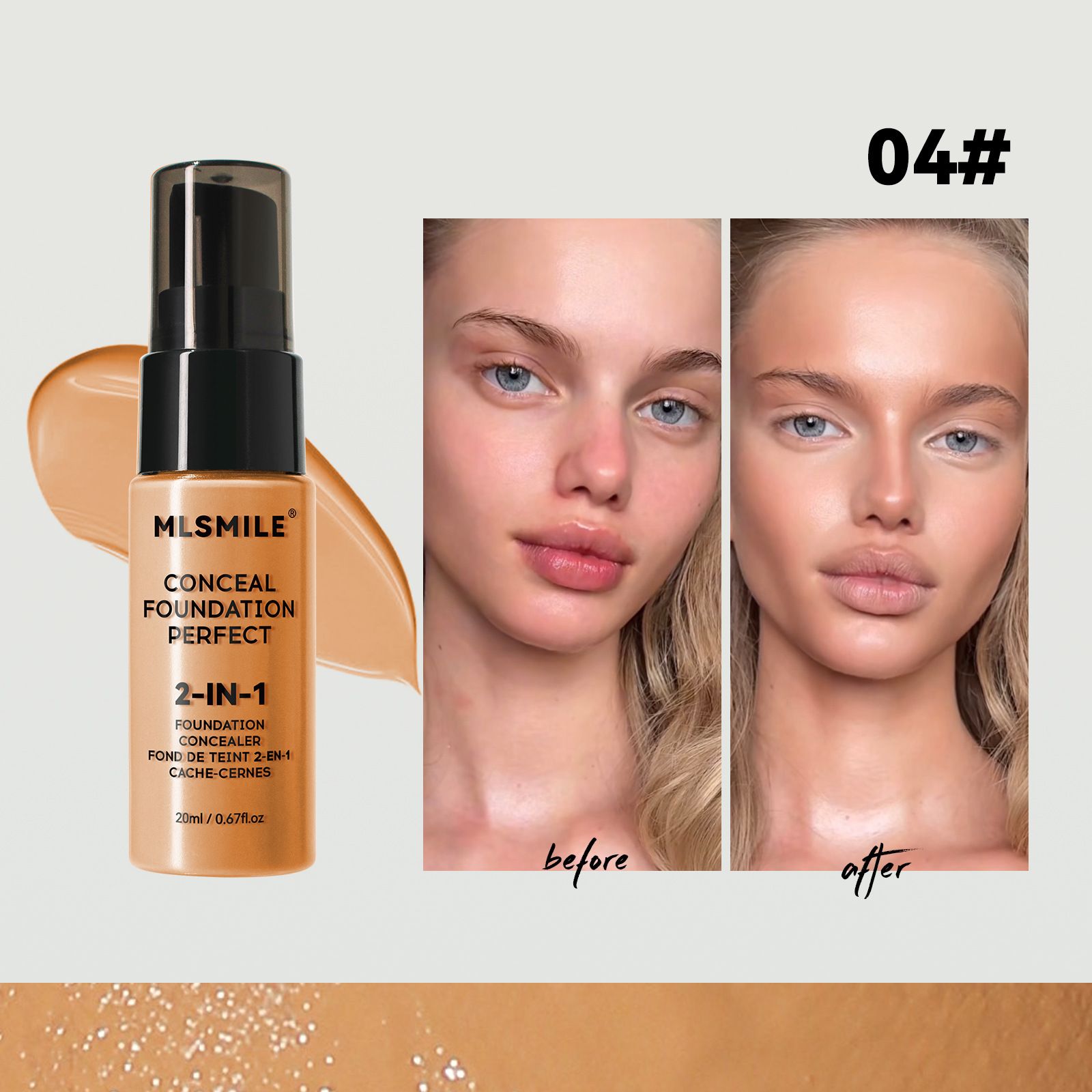 MLSMILE 6-Color Foundation - Long-lasting, Waterproof, Sweatproof, Easy-to-apply, Oil-controlling, Concealing Foundation view 6