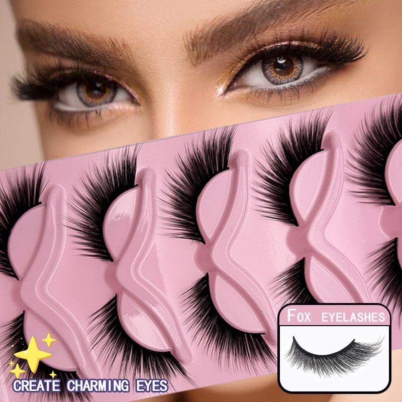 European and American style 5-pack fox-style slanted false eyelashes, natural style, one-piece black cat-eye false eyelashes view 2