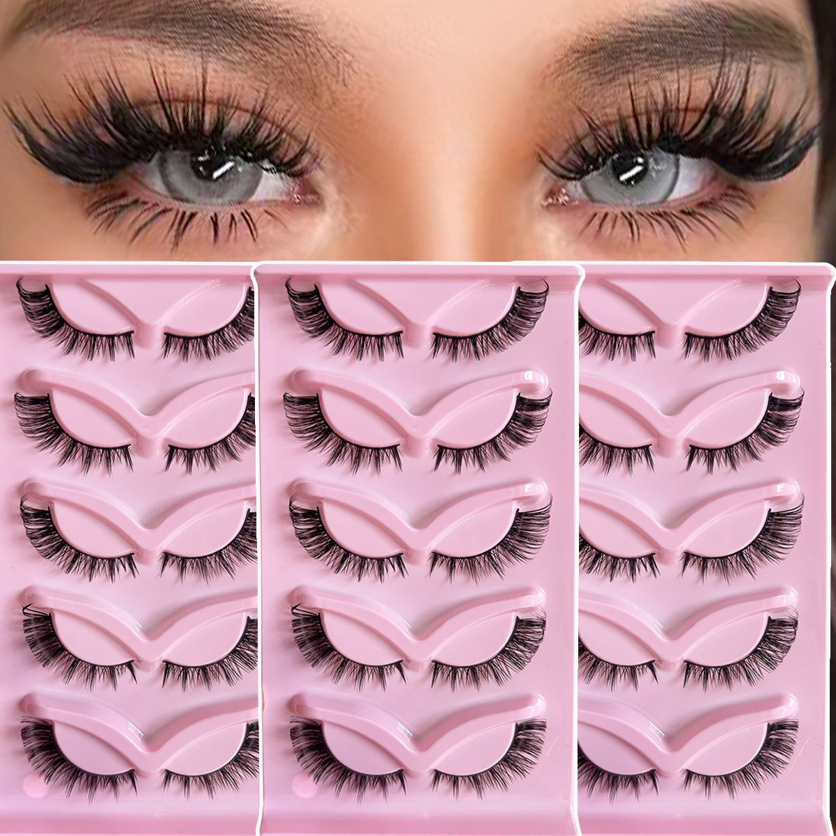 European and American style 5-pack fox-style slanted false eyelashes, natural style, one-piece black cat-eye false eyelashes view 3