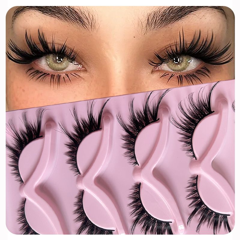 European and American style 5-pack fox-style slanted false eyelashes, natural style, one-piece black cat-eye false eyelashes view 4