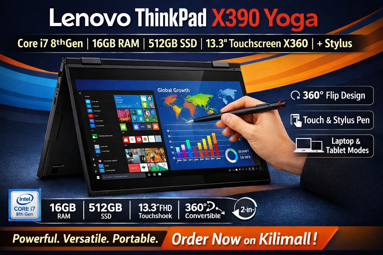 Lenovo ThinkPad X390 Yoga Core i7 8th Gen 16GB RAM 512GB SSD 13.3" Touchscreen X360 Laptop with Stylus