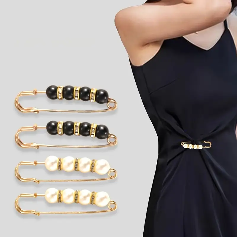 4pcs Elegant Faux Pearl Waist Cincher Pins - Secure Clothing Fasteners for Women's Cardigans & Sweaters, Perfect for Halloween & Christmas Parties