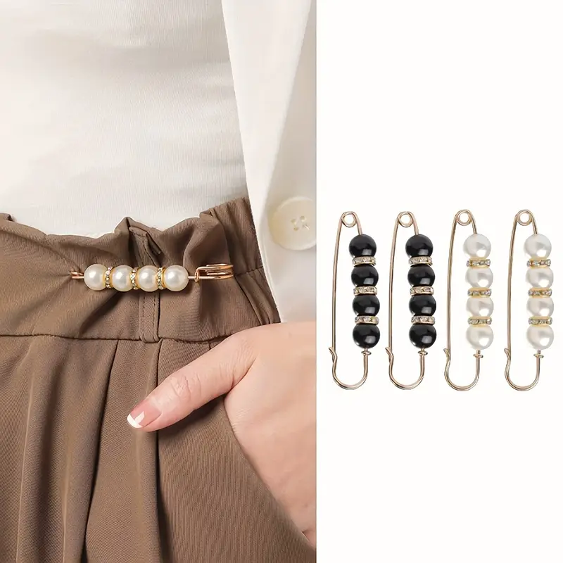4pcs Elegant Faux Pearl Waist Cincher Pins - Secure Clothing Fasteners for Women's Cardigans & Sweaters, Perfect for Halloween & Christmas Parties