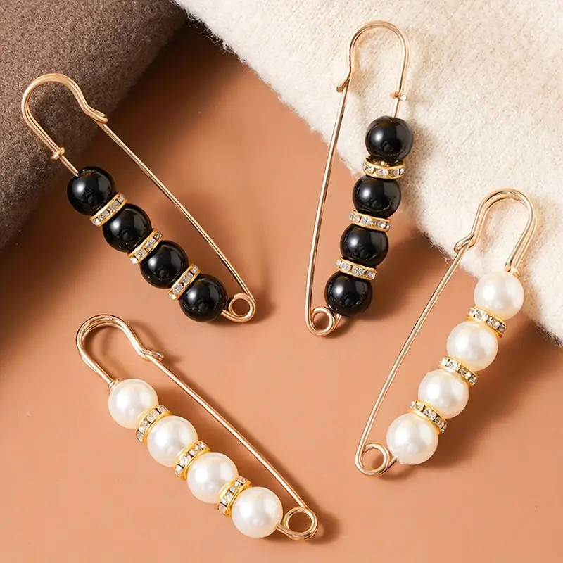 4pcs Elegant Faux Pearl Waist Cincher Pins - Secure Clothing Fasteners for Women's Cardigans & Sweaters, Perfect for Halloween & Christmas Parties