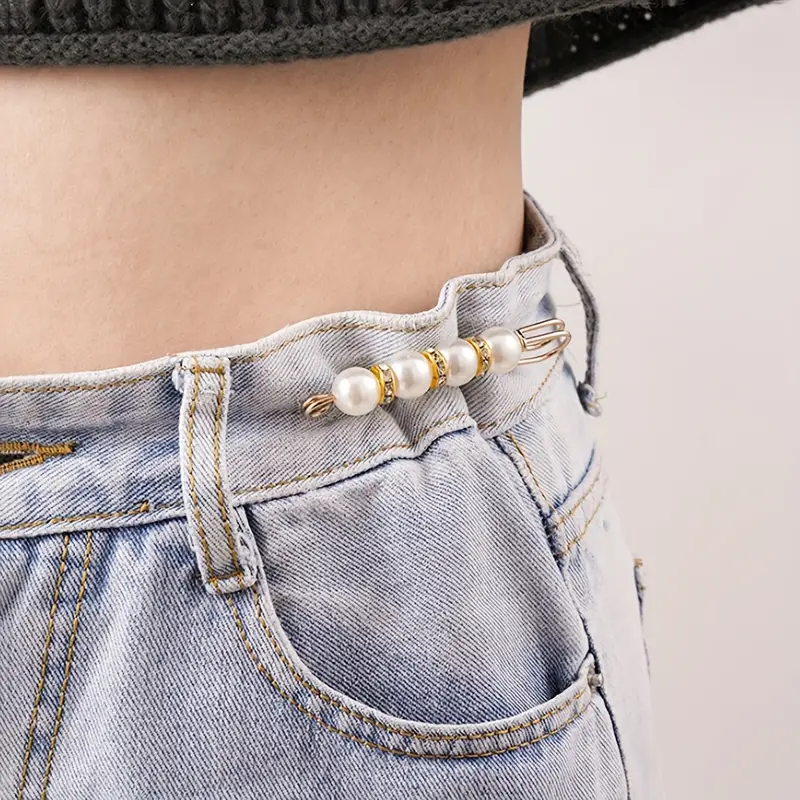 4pcs Elegant Faux Pearl Waist Cincher Pins - Secure Clothing Fasteners for Women's Cardigans & Sweaters, Perfect for Halloween & Christmas Parties