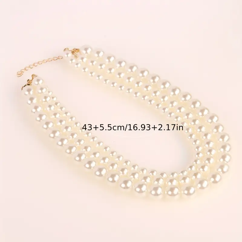 Triple Strand Acrylic Pearls Vintage Style Layered Choker Pearl Necklace for Women No Plating, Ideal for Daily Wear  Parties, Mardi Gras Accessory