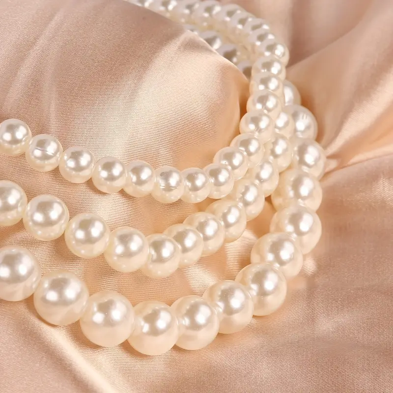 Triple Strand Acrylic Pearls Vintage Style Layered Choker Pearl Necklace for Women No Plating, Ideal for Daily Wear  Parties, Mardi Gras Accessory