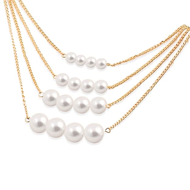 Ladies Fashion 4 Triple Strand  Pearl Necklaces For Women Multi-layer Large And Small Pearl Necklace Choker Jewelry Good Luste Anniversary Wife