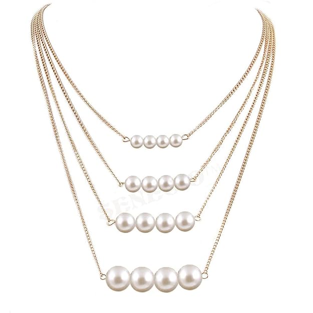 Ladies Fashion 4 Triple Strand  Pearl Necklaces For Women Multi-layer Large And Small Pearl Necklace Choker Jewelry Good Luste Anniversary Wife