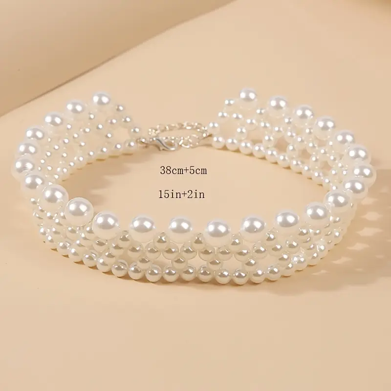 Women's Elegant Layered Necklace Hand Woven Fake Imitation Pearl Chain Luxury Necklace for Women Affordable Elegant Necklace for Parties Dates Office Handcrafted Jewelry