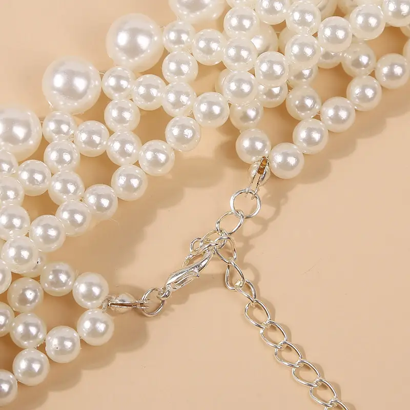 Women's Elegant Layered Necklace Hand Woven Fake Imitation Pearl Chain Luxury Necklace for Women Affordable Elegant Necklace for Parties Dates Office Handcrafted Jewelry