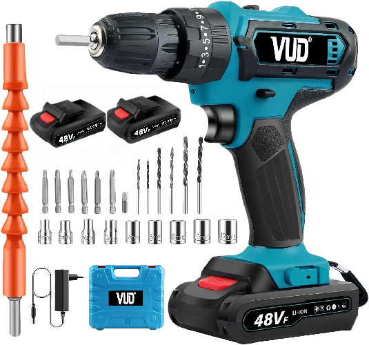 Cordless Drill Driver,24Pcs Electric Screwdriver Set,48Vf Power Drills Cordless with 2000mAh Battery,45Nm Max Hammer Drill,Electric Power Drill Driver for Home and Garden DIY Projects