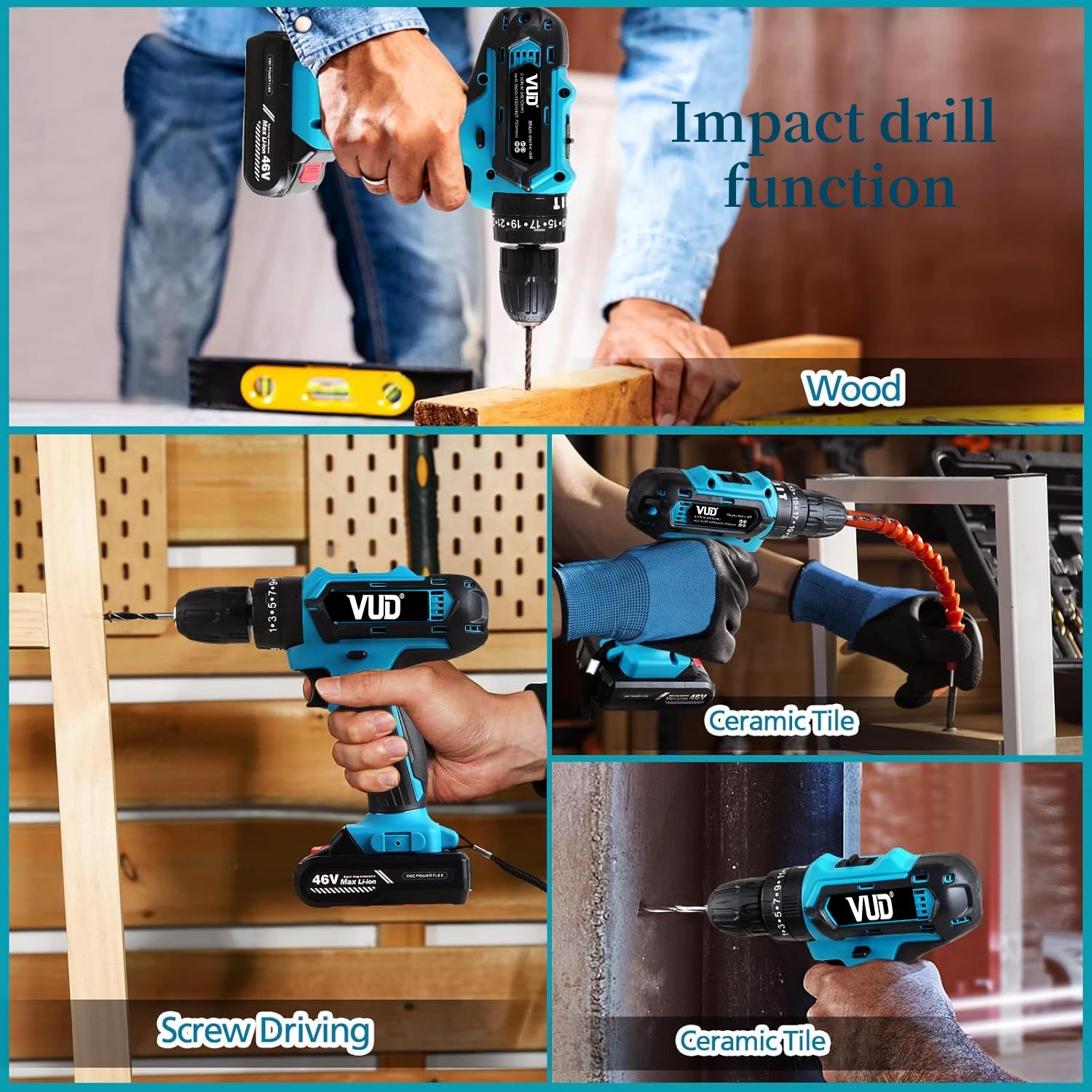 Cordless Drill Driver,24Pcs Electric Screwdriver Set,48Vf Power Drills Cordless with 2000mAh Battery,45Nm Max Hammer Drill,Electric Power Drill Driver for Home and Garden DIY Projects