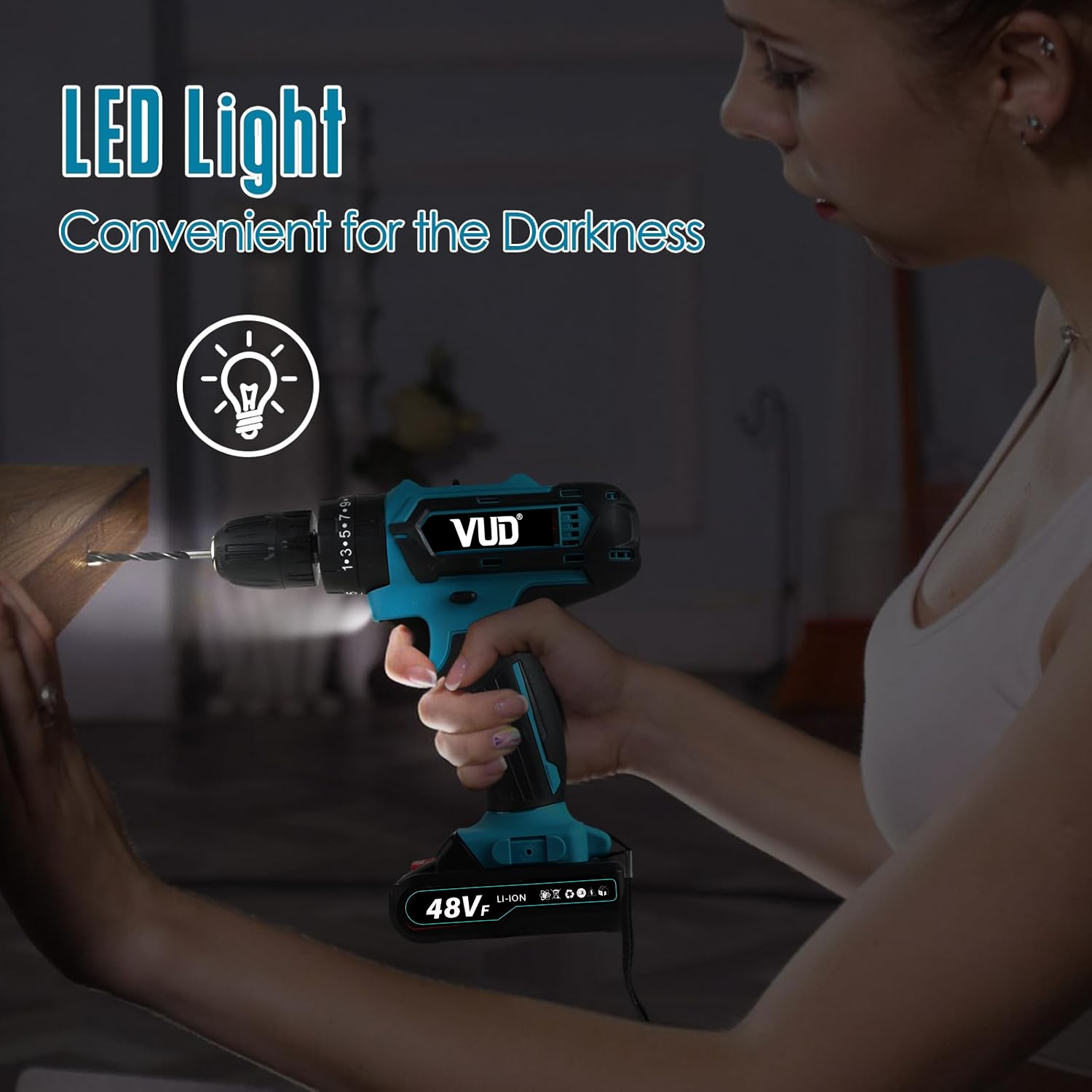 Cordless Drill Driver,24Pcs Electric Screwdriver Set,48Vf Power Drills Cordless with 2000mAh Battery,45Nm Max Hammer Drill,Electric Power Drill Driver for Home and Garden DIY Projects