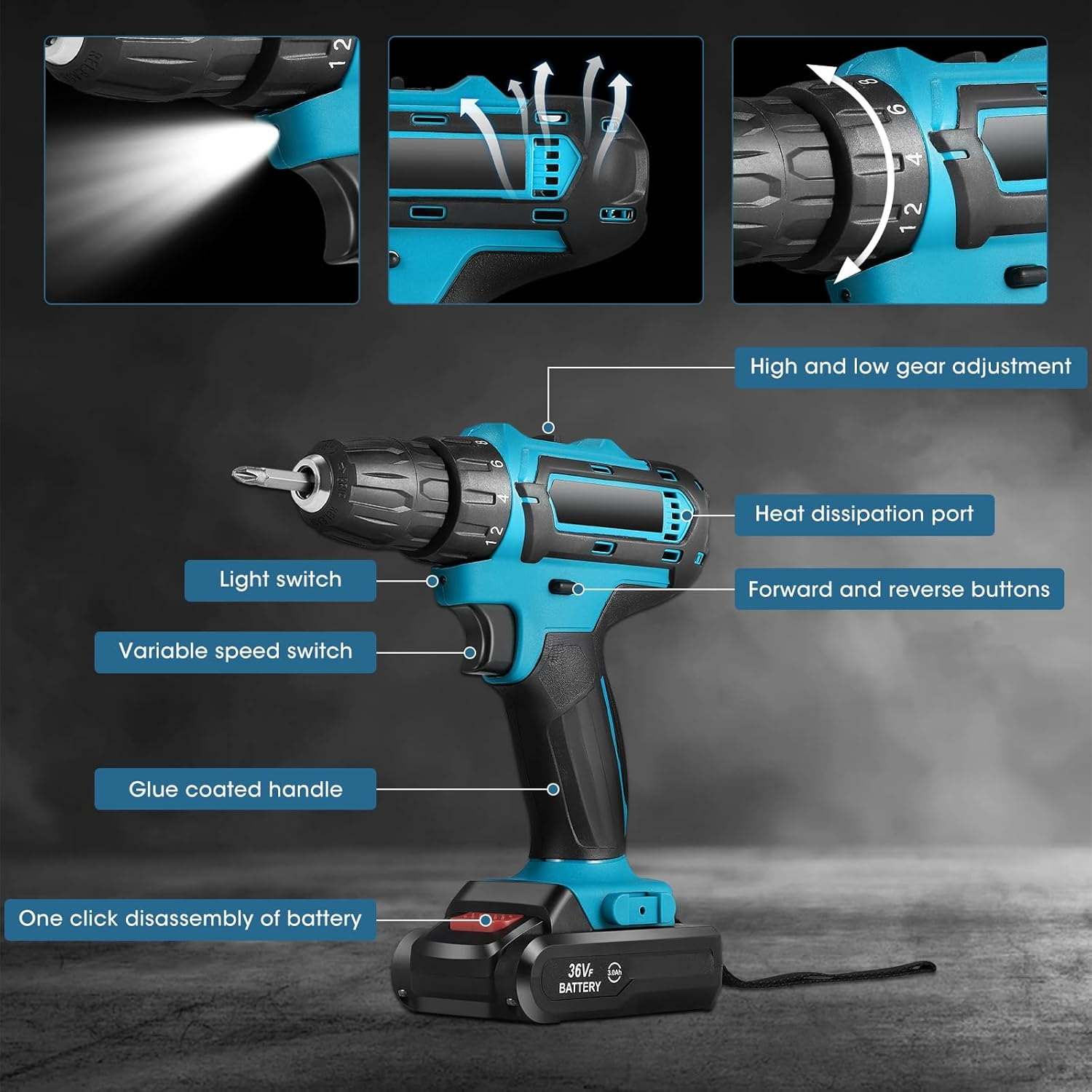 Cordless Drill Driver,24Pcs Electric Screwdriver Set,48Vf Power Drills Cordless with 2000mAh Battery,45Nm Max Hammer Drill,Electric Power Drill Driver for Home and Garden DIY Projects