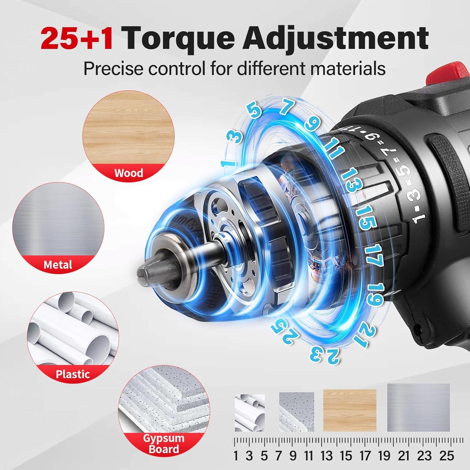Wireless electric drill, impact drill, portable heavy-duty model, 32-piece drill bit set, 2 batteries, with box of screwdrivers