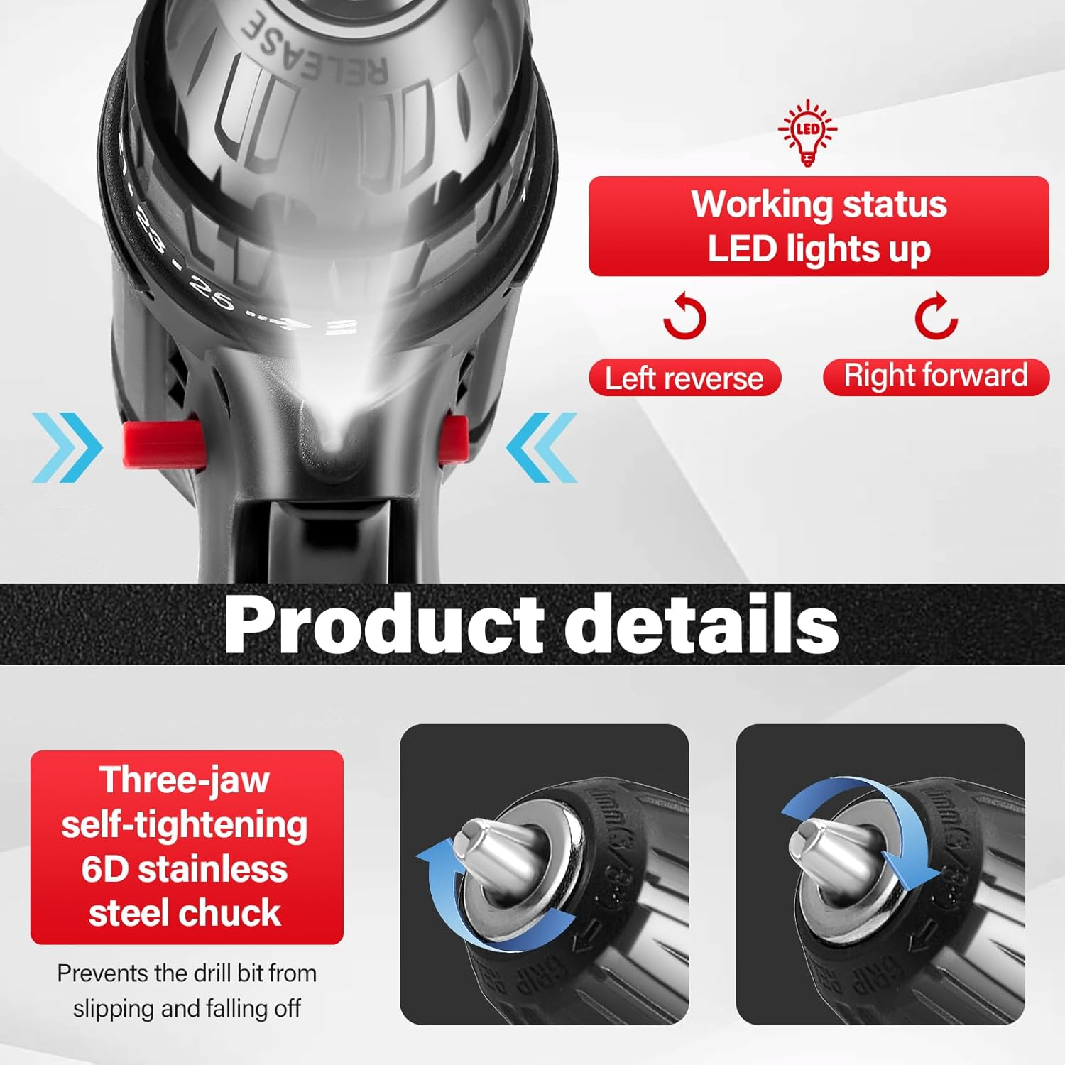 Wireless electric drill, impact drill, portable heavy-duty model, 32-piece drill bit set, 2 batteries, with box of screwdrivers