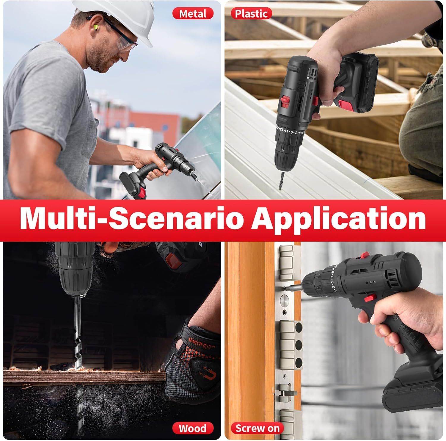 Wireless electric drill, impact drill, portable heavy-duty model, 32-piece drill bit set, 2 batteries, with box of screwdrivers