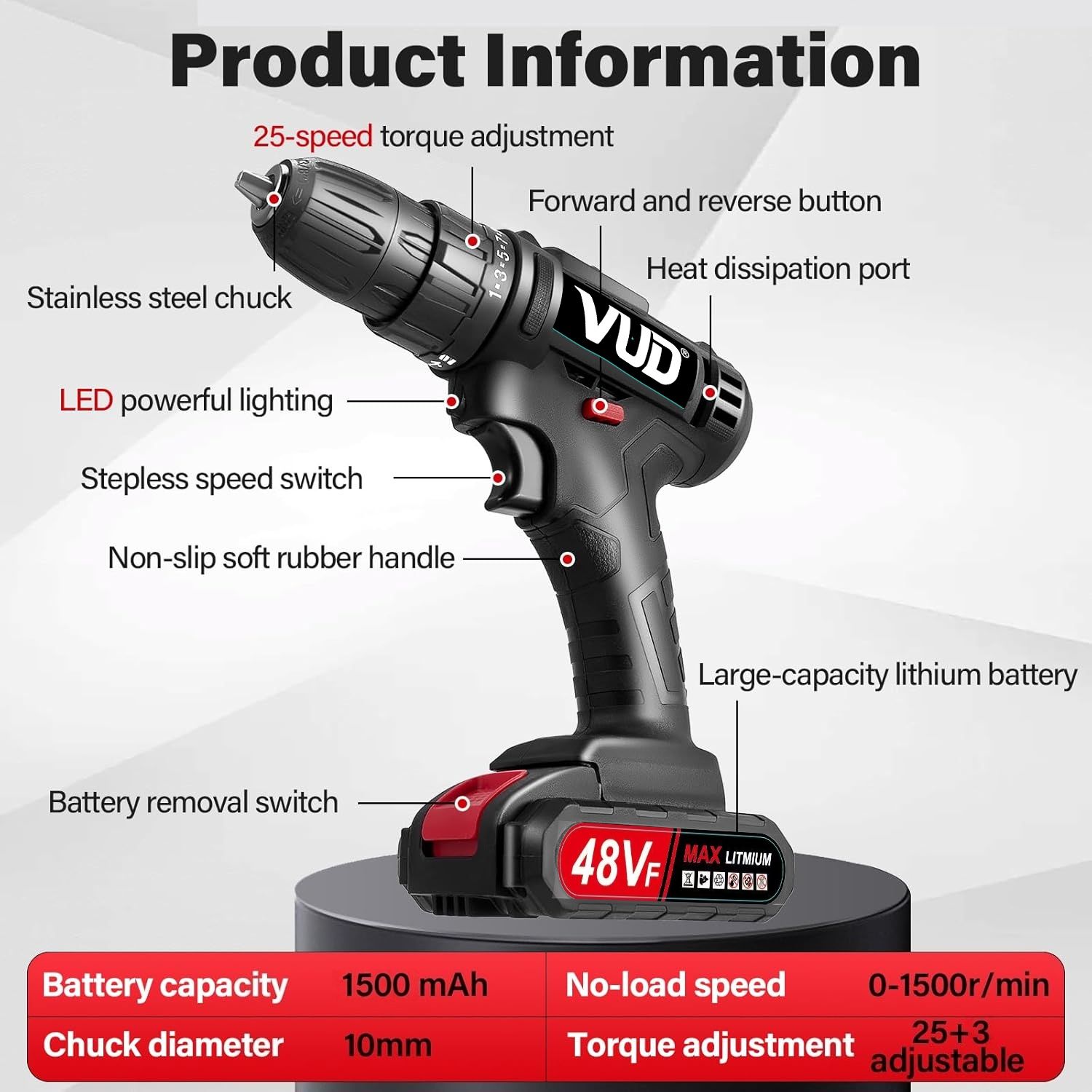 Multi-Function Impact lithium Drill Cordless Power Drill 21V Handheld Lithium Battery Charging Portable Electric Drill