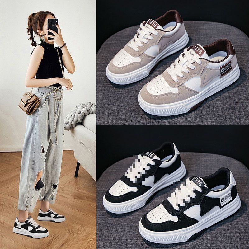 2025 Trendy Women's Black Breathable PU and Canvas Sneakers  Insta Fashion Ladies shoes