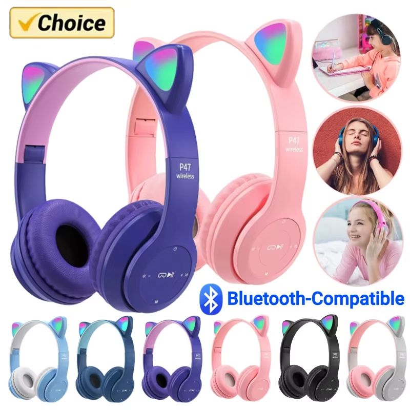 New Arrivals Bensoo P47M Cat ears LED Light TWS Bluetooth Earpods Earphone Headphones Sport Eraphones Wired Eraphones Erapods pro Earbuds Ear Headset pods Bluetooth Earphones For All Mobile phone