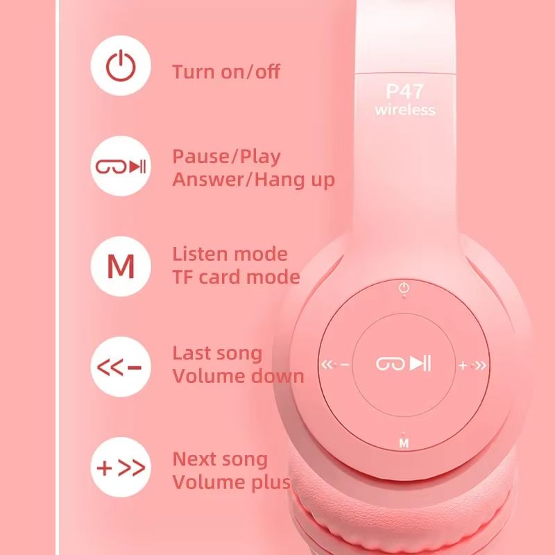 New Arrivals Bensoo P47M Cat ears LED Light TWS Bluetooth Earpods Earphone Headphones Sport Eraphones Wired Eraphones Erapods pro Earbuds Ear Headset pods Bluetooth Earphones For All Mobile phone