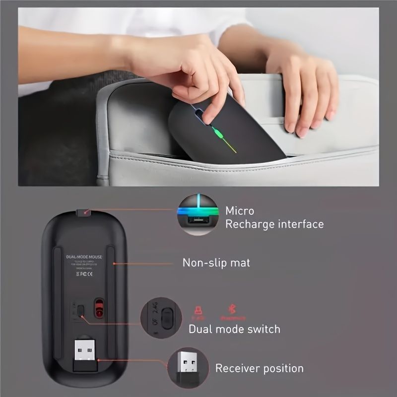 New Arrivals Bensoo Wowssyo Dual Mode 5.1+2.4G Wireless Gaming Mouse Wowssyo Dual Mode 5.1+2.4g Wireless Gaming Mice USB Rechargeable Mice, Silent Backlight, Ergonomic, for Laptop
