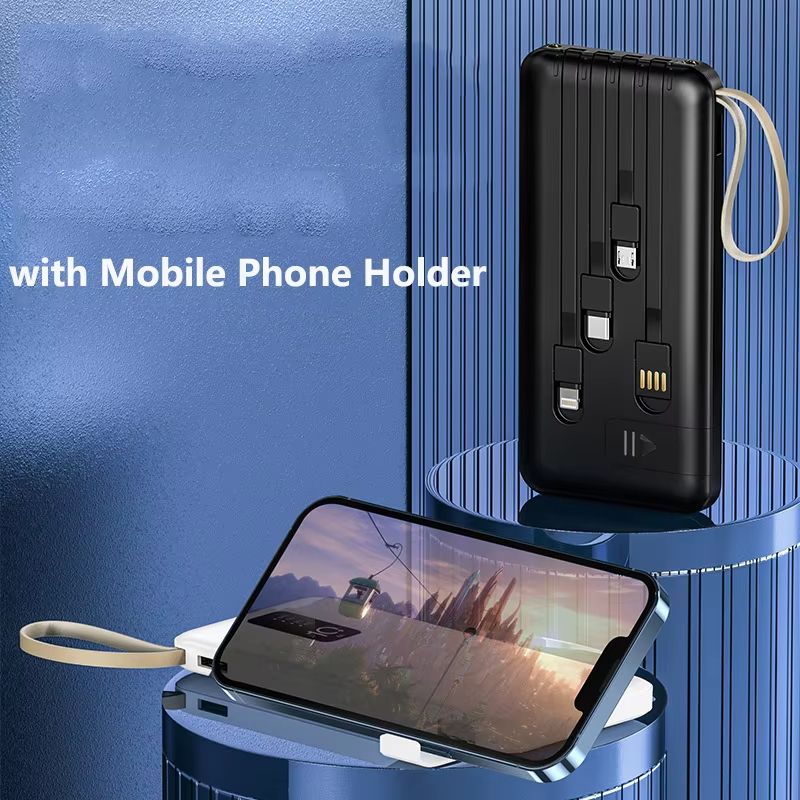 Bensoo Power Banks Built in 4 Cables 10000mAh Portable Power bank Comfortable Handshake 4-wire Led Display Powerbank Fast Charge Dual Output Ports  Mobile phone  smartphone Power Bank