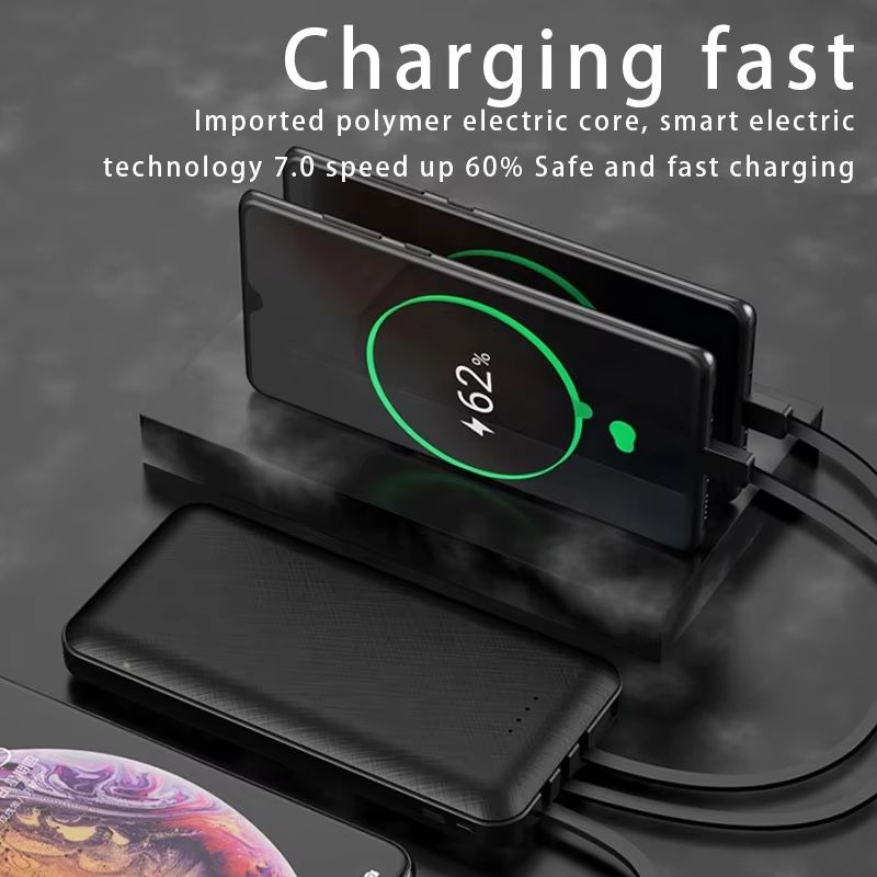 Bensoo 3 Cables Power BankS 10000mAh/20000mAh With Phone Holder Function Power Bank 3-Wire Portable Power Charging Bank Fast Charger with Phone Holder Function Smartphone Power Bank