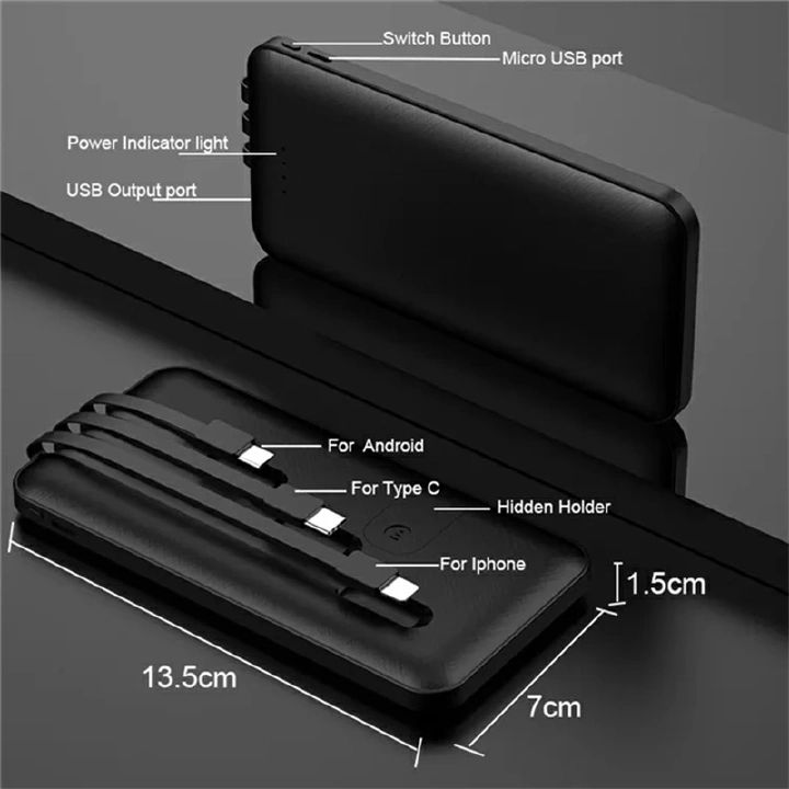 Bensoo 3 Cables Power BankS 10000mAh/20000mAh With Phone Holder Function Power Bank 3-Wire Portable Power Charging Bank Fast Charger with Phone Holder Function Smartphone Power Bank
