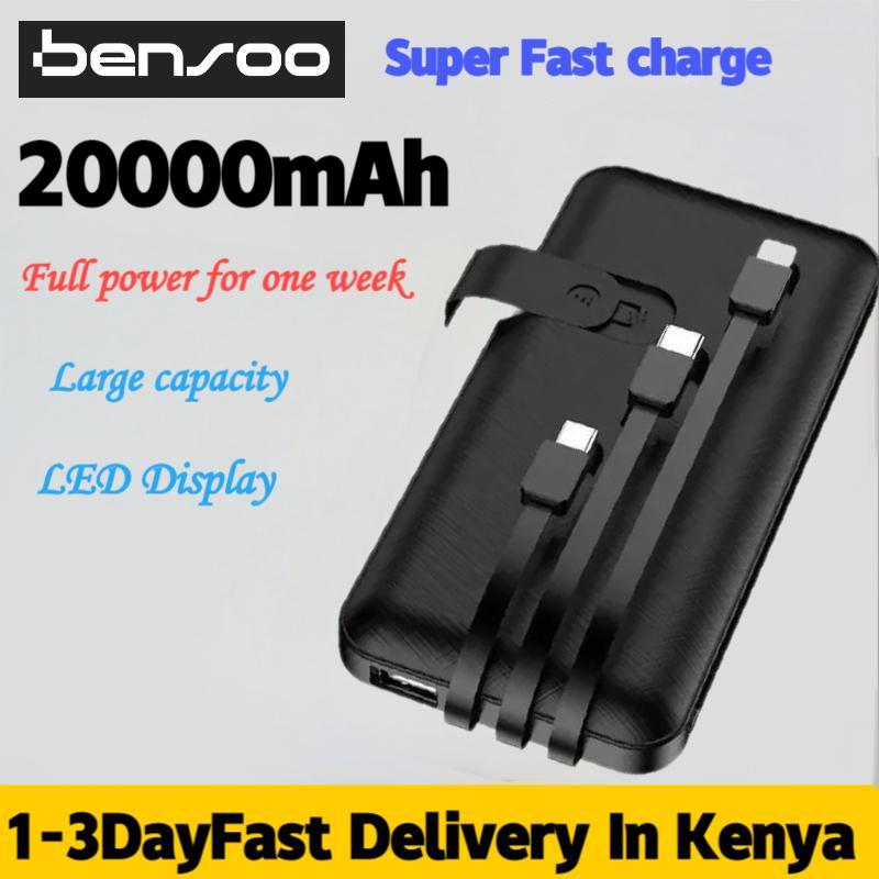 Bensoo 3 Cables Power BankS 10000mAh/20000mAh With Phone Holder Function Power Bank 3-Wire Portable Power Charging Bank Fast Charger with Phone Holder Function Smartphone Power Bank