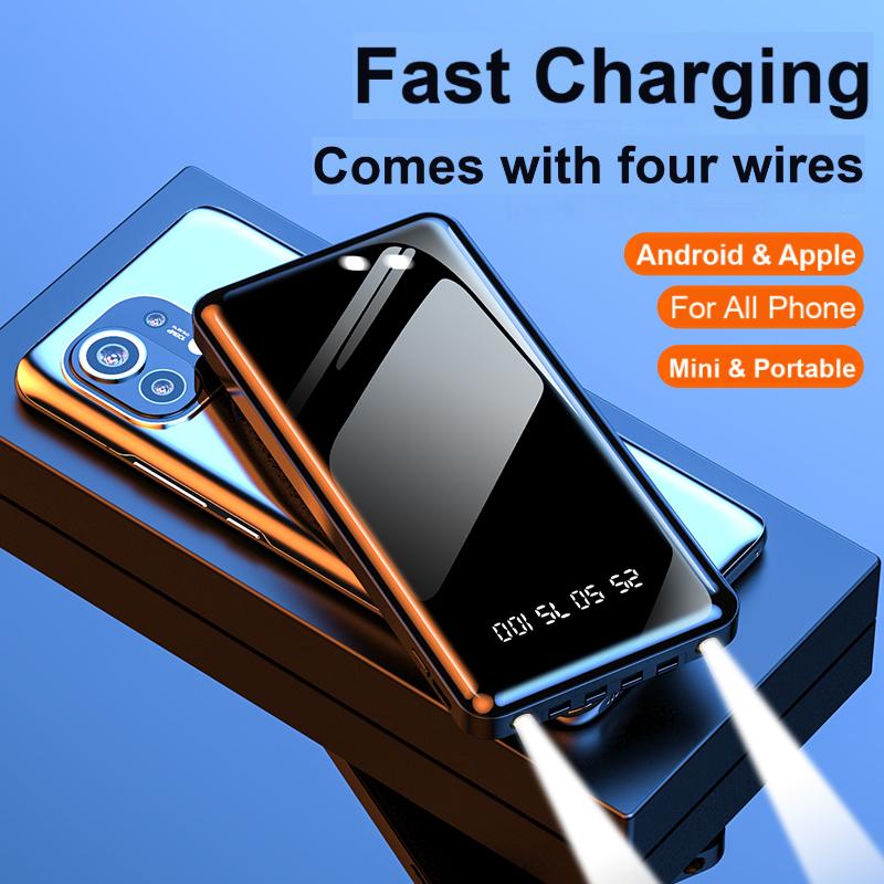 Bensoo 10000mAh Power Banks – High Capacity Portable Charger with LED Display and Fast Charging TypeC Micro USB for All Phone Tabletsl Mobile Phones with Integrated 4-Wire Cable smartphone Power Bank