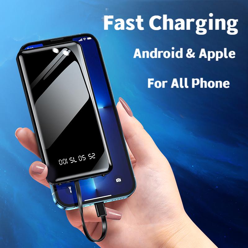 Bensoo 10000mAh Power Banks – High Capacity Portable Charger with LED Display and Fast Charging TypeC Micro USB for All Phone Tabletsl Mobile Phones with Integrated 4-Wire Cable smartphone Power Bank