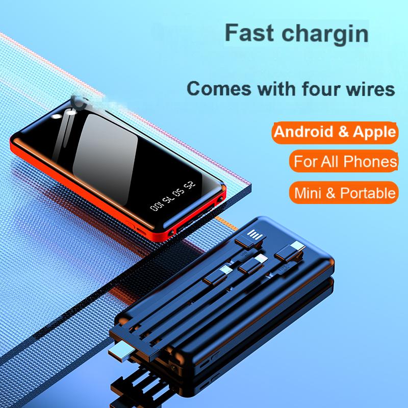 Bensoo 10000mAh Power Banks – High Capacity Portable Charger with LED Display and Fast Charging TypeC Micro USB for All Phone Tabletsl Mobile Phones with Integrated 4-Wire Cable smartphone Power Bank