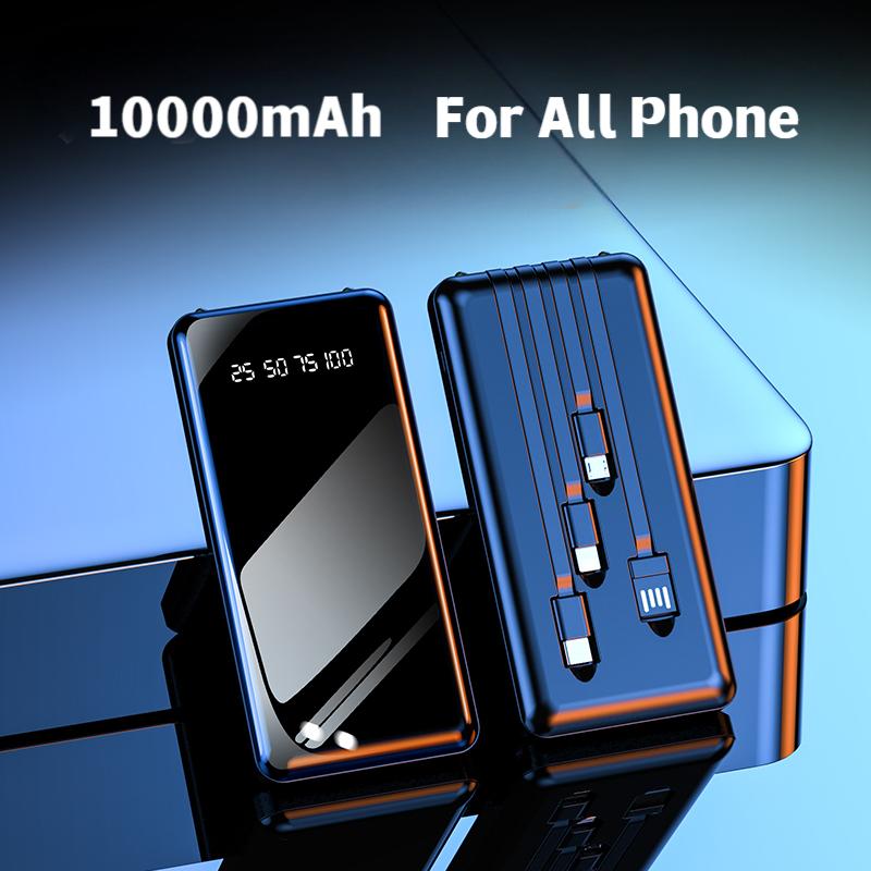Bensoo 10000mAh Power Banks – High Capacity Portable Charger with LED Display and Fast Charging TypeC Micro USB for All Phone Tabletsl Mobile Phones with Integrated 4-Wire Cable smartphone Power Bank