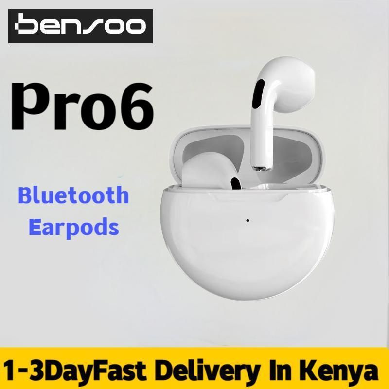 New Arrivals Bensoo Pro6 TWS Bluetooth Earpods Earphone Headphones Sport Eraphones Wired Eraphones Erapods Sport Earbuds pro Headset pods Bluetooth Earphones For All Smartphone Mobile phones Table Ear