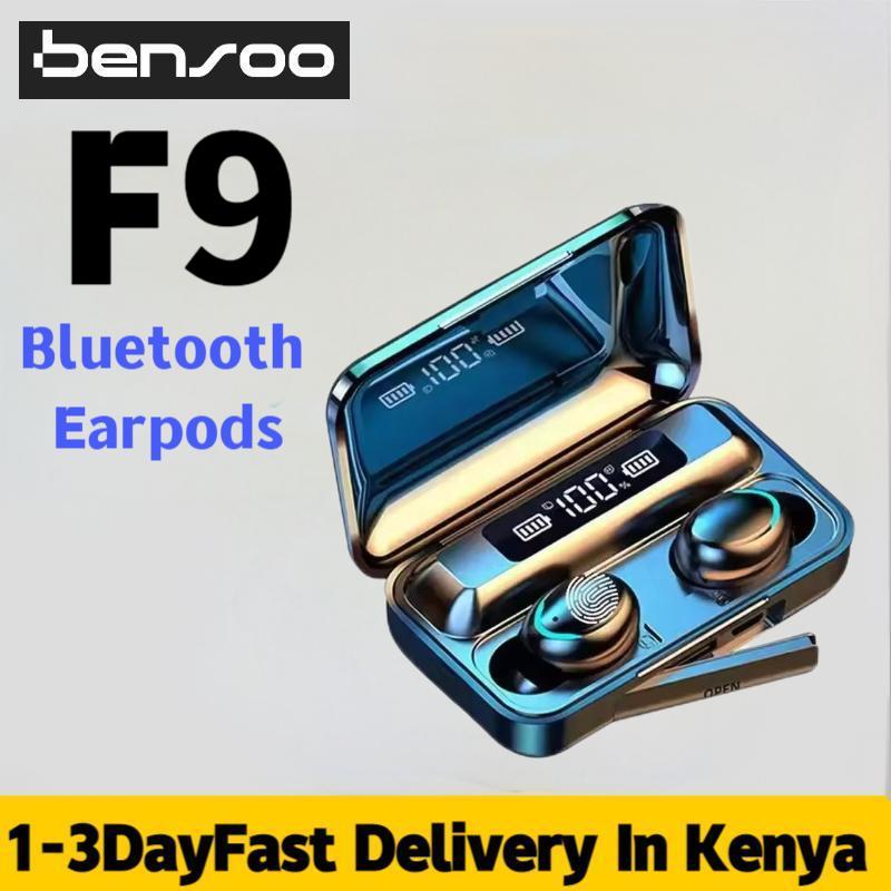 New Arrivals Bensoo F9 TWS Bluetooth Earpods Earphone Headphones Sport Eraphones Wired Eraphones Erapods Sport Earbuds Ear Headset pods Bluetooth Earphones For All Smartphones Mobile phone Table pro