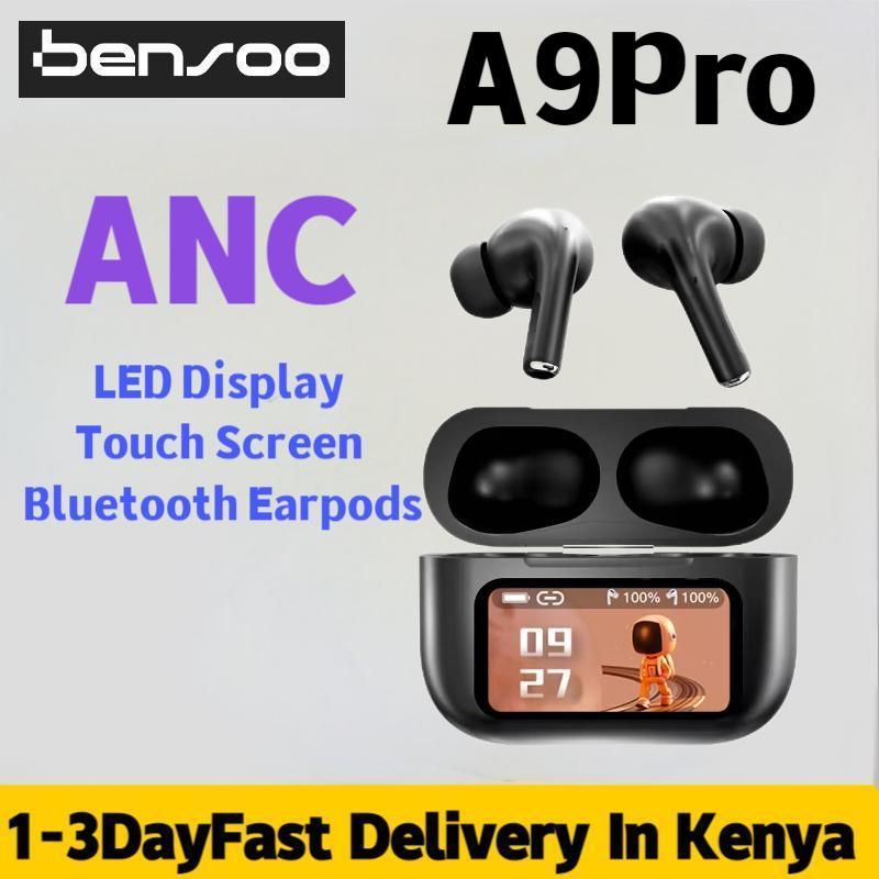 New Arrivals Bensoo A9 Pro ANC with LED Display Touch Screen TWS Bluetooth Earpods Earphone Headphones Sport Eraphones Wired Eraphones Earbuds Ear Headset pods Bluetooth Earphones For All Mobile phone