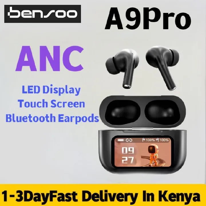 New Arrivals Bensoo A9 Pro ANC with LED Display Touch Screen TWS Bluetooth Earpods Earphone Headphones Sport Eraphones Wired Eraphones Earbuds Ear Headset pods Bluetooth Earphones For All Mobile phone