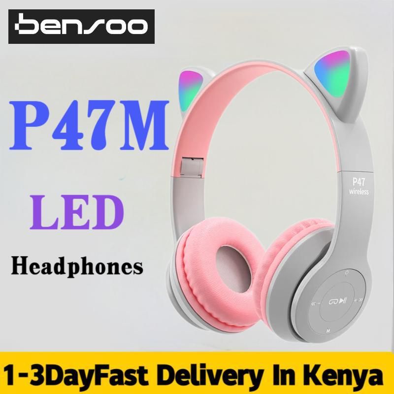 New Arrivals Bensoo P47M Cat ears LED Light TWS Bluetooth Earpods Earphone Headphones Sport Eraphones Wired Eraphones Erapods pro Earbuds Ear Headset pods Bluetooth Earphones For All Mobile phone