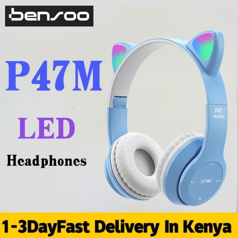 New Arrivals Bensoo P47M Cat ears LED Light TWS Bluetooth Earpods Earphone Headphones Sport Eraphones Wired Eraphones Erapods pro Earbuds Ear Headset pods Bluetooth Earphones For All Mobile phone