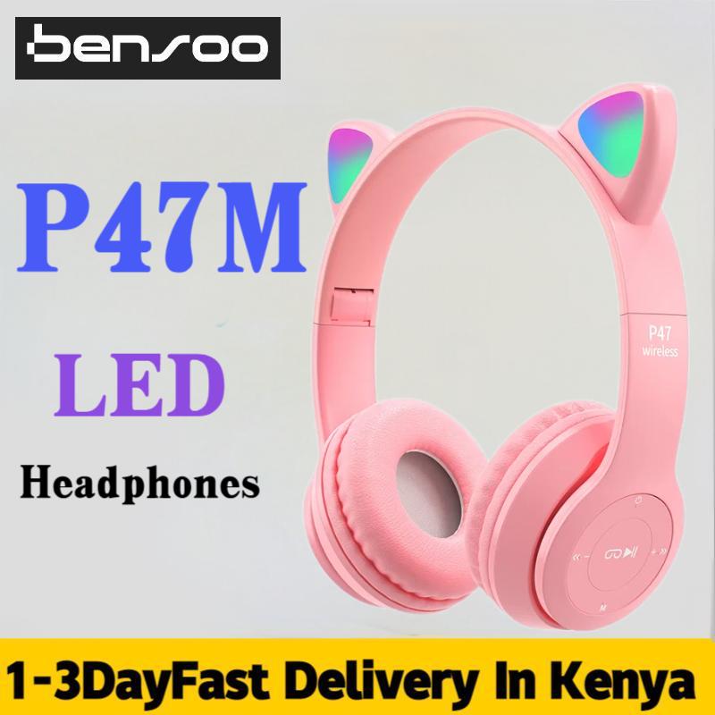 New Arrivals Bensoo P47M Cat ears LED Light TWS Bluetooth Earpods Earphone Headphones Sport Eraphones Wired Eraphones Erapods pro Earbuds Ear Headset pods Bluetooth Earphones For All Mobile phone